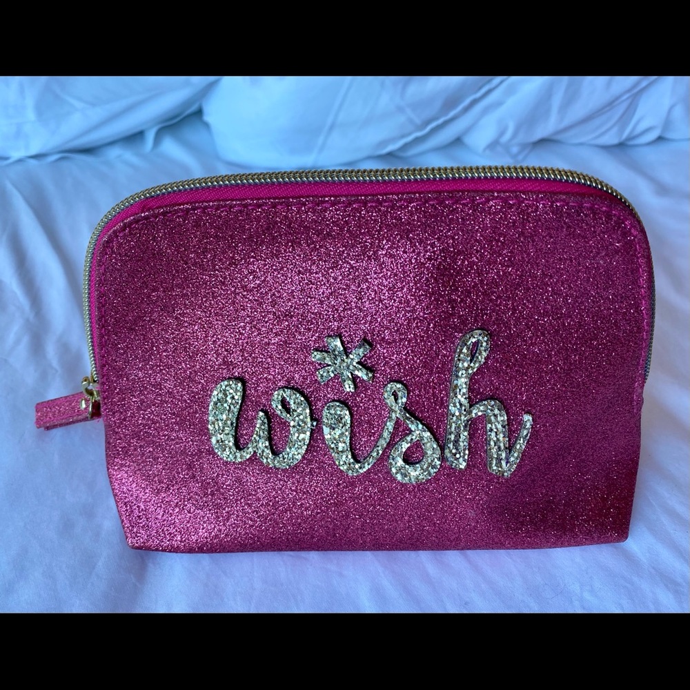 “WISH” hot pink sparkly makeup bag